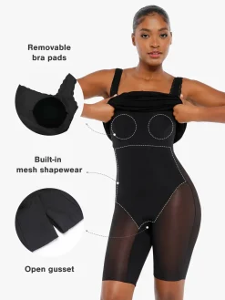 Shapewear Modal Slimming Lace Trim Henley Tank Maxi Dress