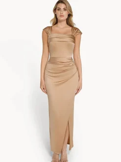 Shapewear Off Shoulder Shine Ruched Sculpting Maxi Dress