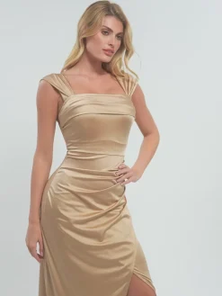 Shapewear Off Shoulder Shine Ruched Sculpting Maxi Dress