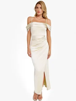 Shapewear Off Shoulder Shine Ruched Sculpting Maxi Dress