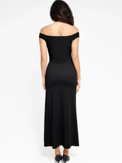 Shapewear Off-the-Shoulder Side Slit Slimming Maxi Dress