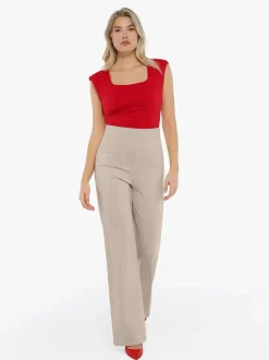 Shapewear Padded Shoulder Slimming Bodysuit Wide-Leg Pants Set