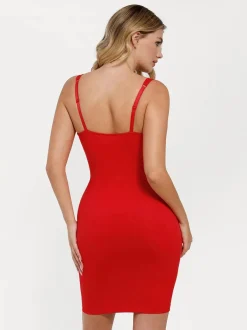 Shapewear Plunging V Lace Trim Bodycon Mini Dress