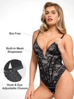 Shapewear Plunging V-Neck Lace Hourglass Corset Bodysuit
