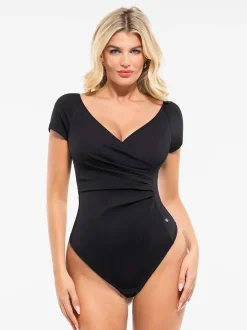 Shapewear Portrait Neckline Draped Sculpting Bodysuit