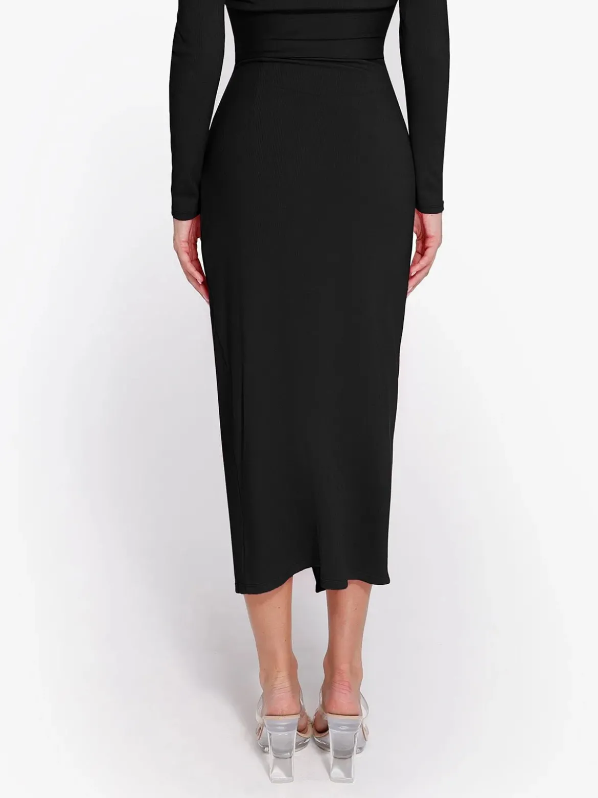 Shapewear Rib Modal Built In Sculpting Midi Wrap Skirt