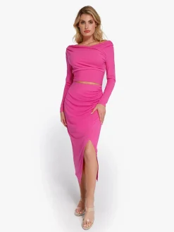 Shapewear Rib Modal Built In Sculpting Midi Wrap Skirt