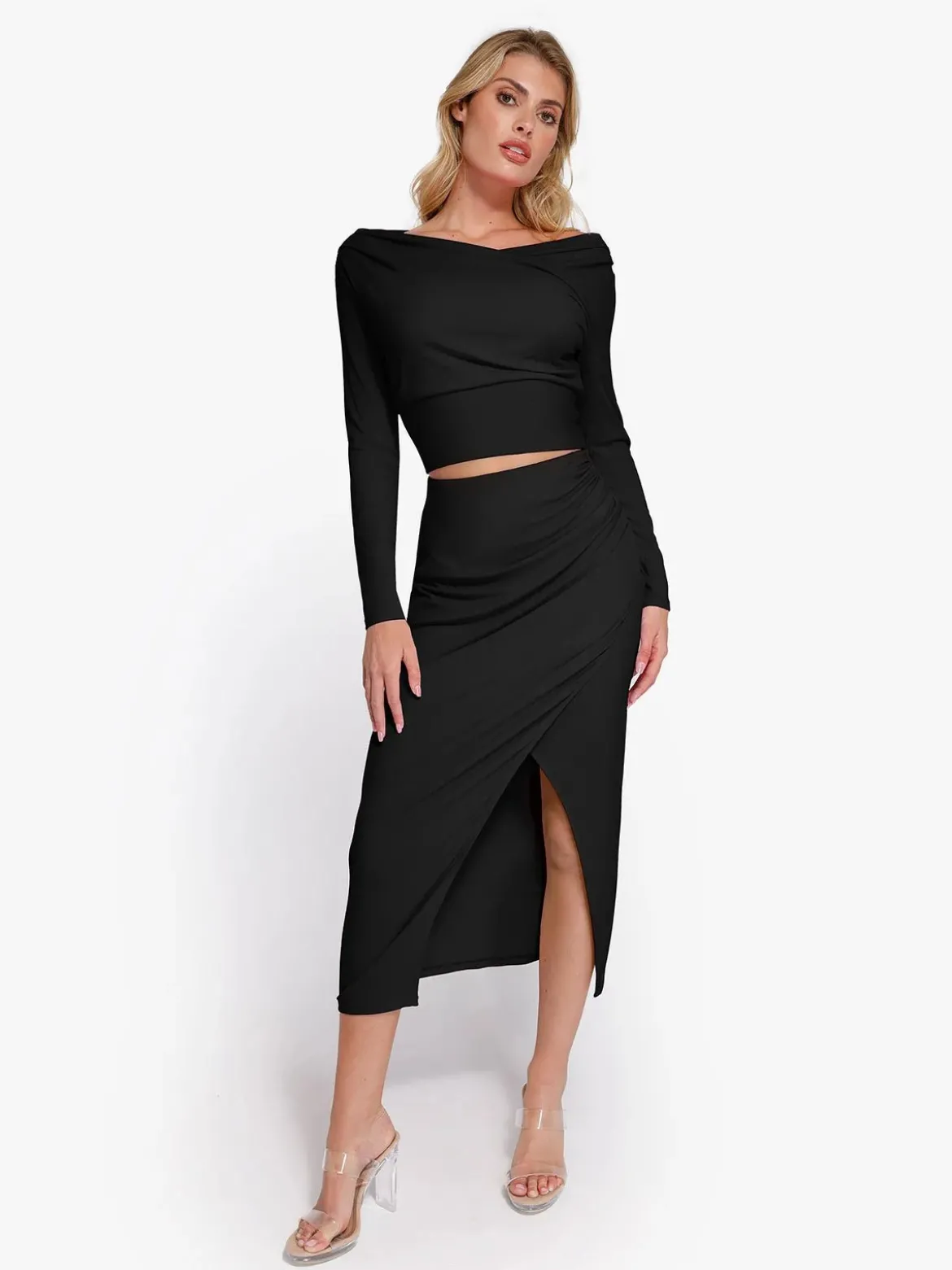 Shapewear Rib Modal Built In Sculpting Midi Wrap Skirt
