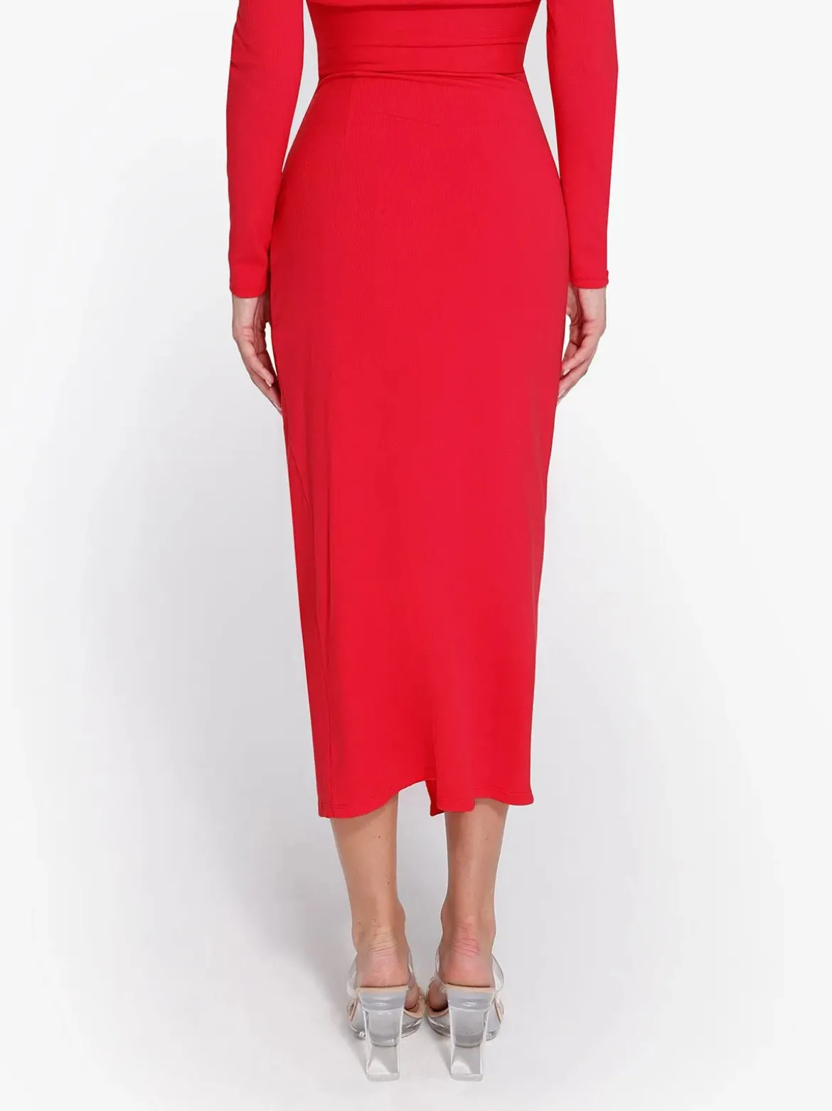 Shapewear Rib Modal Built In Sculpting Midi Wrap Skirt