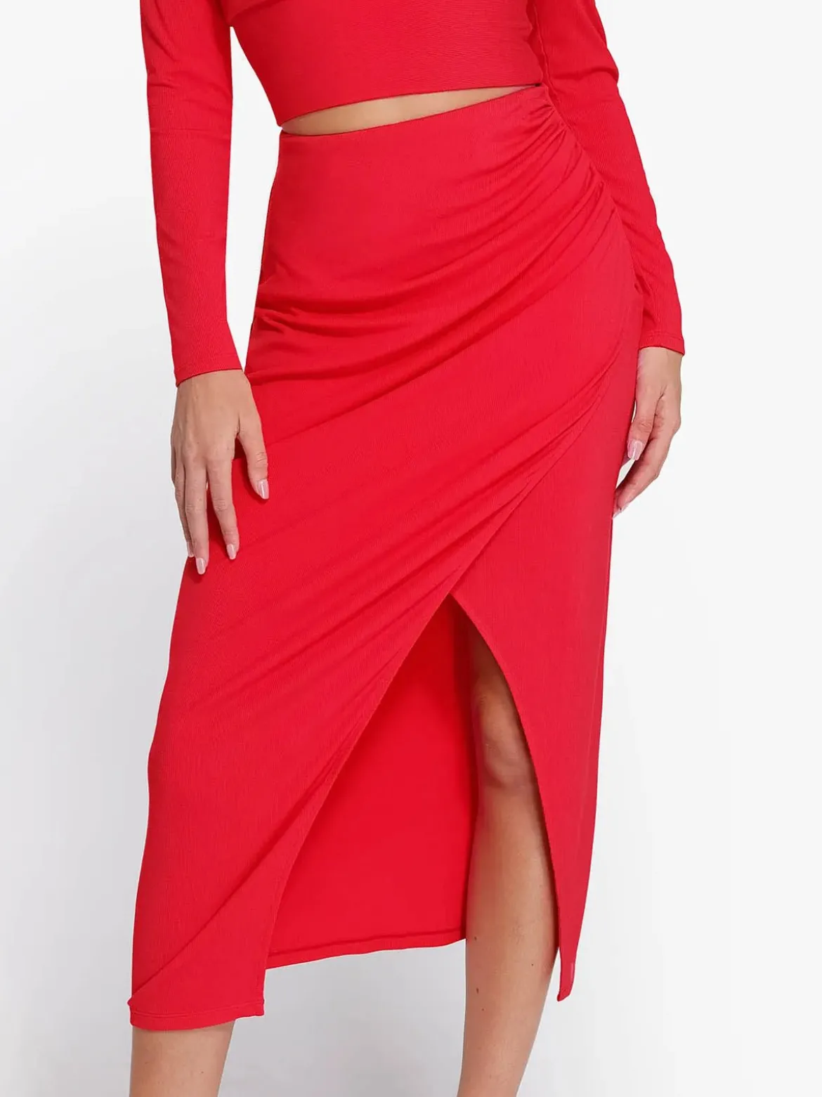 Shapewear Rib Modal Built In Sculpting Midi Wrap Skirt