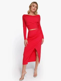 Shapewear Rib Modal Built In Sculpting Midi Wrap Skirt