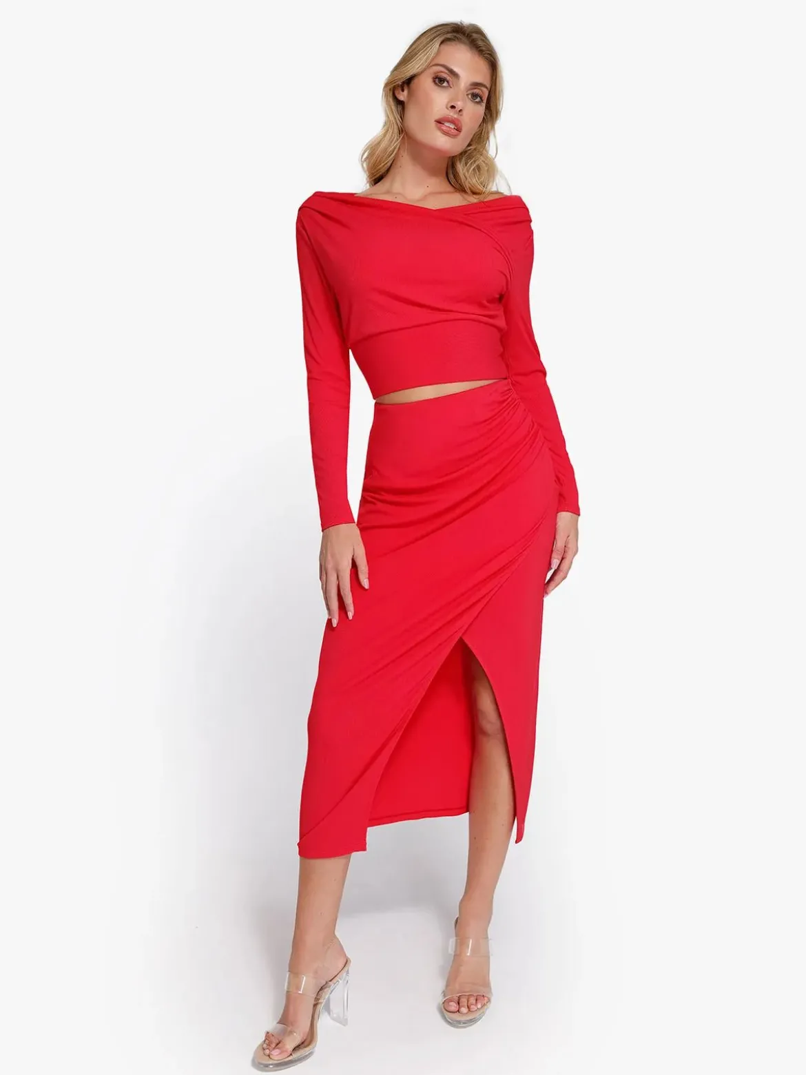 Shapewear Rib Modal Built In Sculpting Midi Wrap Skirt
