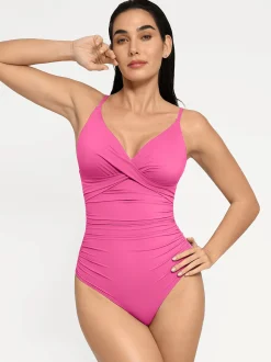 Shapewear Ruched Cross-Front Sculpting One-Piece Swimsuit