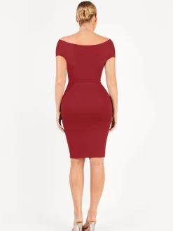 Shapewear Ruched Off-Shoulder Sculpting Midi Dress
