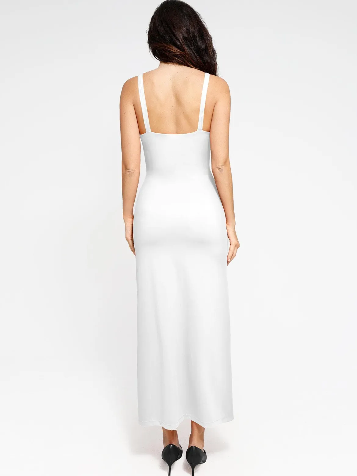 Shapewear Ruched Side Slit Slimming Maxi Slip Dress