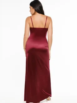 Shapewear Satin Deep-V Front Slit Maxi Dress