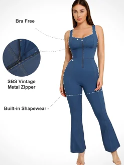 Shapewear Sculpting Denim Tank Flare Leg Jumpsuit
