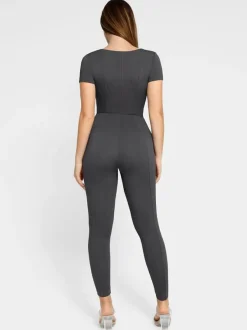 Shapewear Sculpting Denim Tank Flare Leg Jumpsuit