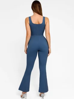 Shapewear Sculpting Denim Tank Flare Leg Jumpsuit
