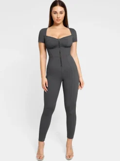 Shapewear Sculpting Denim Tank Flare Leg Jumpsuit