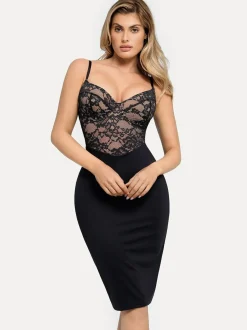 Shapewear Sculpting Lace Corset Midi Slip Dress