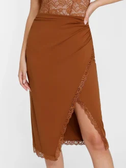 Shapewear Sculpting Lace Trim Bodysuit Midi Wrap Skirt Set