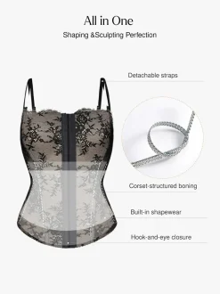 Shapewear Sculpting Leopard Mesh Detachable Strap Corset Top