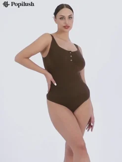 Shapewear Seamless Modal Henley Tank Bodysuit