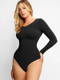 Shapewear Seamless Modal Long Sleeve Henley Bodysuit