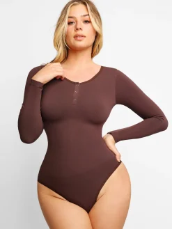 Shapewear Seamless Modal Long Sleeve Henley Bodysuit