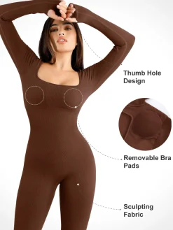 Shapewear Seamless Thumb Hole Long Sleeve Jumpsuit