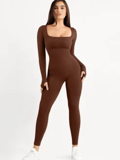 Shapewear Seamless Thumb Hole Long Sleeve Jumpsuit
