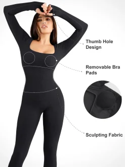 Shapewear Seamless Thumb Hole Long Sleeve Jumpsuit