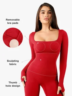 Shapewear Seamless Thumb Hole Long Sleeve Jumpsuit