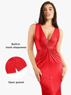 Shapewear Shine Deep V-Neck Bias Twist Hourglass Maxi Dress