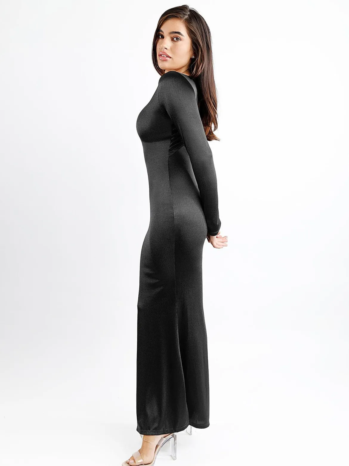 Shapewear Shine Long Sleeve Cut-Out Hourglass Maxi Dress