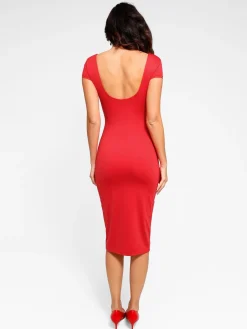 Shapewear Short Sleeve Low-Back Bodycon Midi Dress