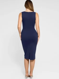 Shapewear Sleeveless Boatneck Sculpting Midi Work Dress