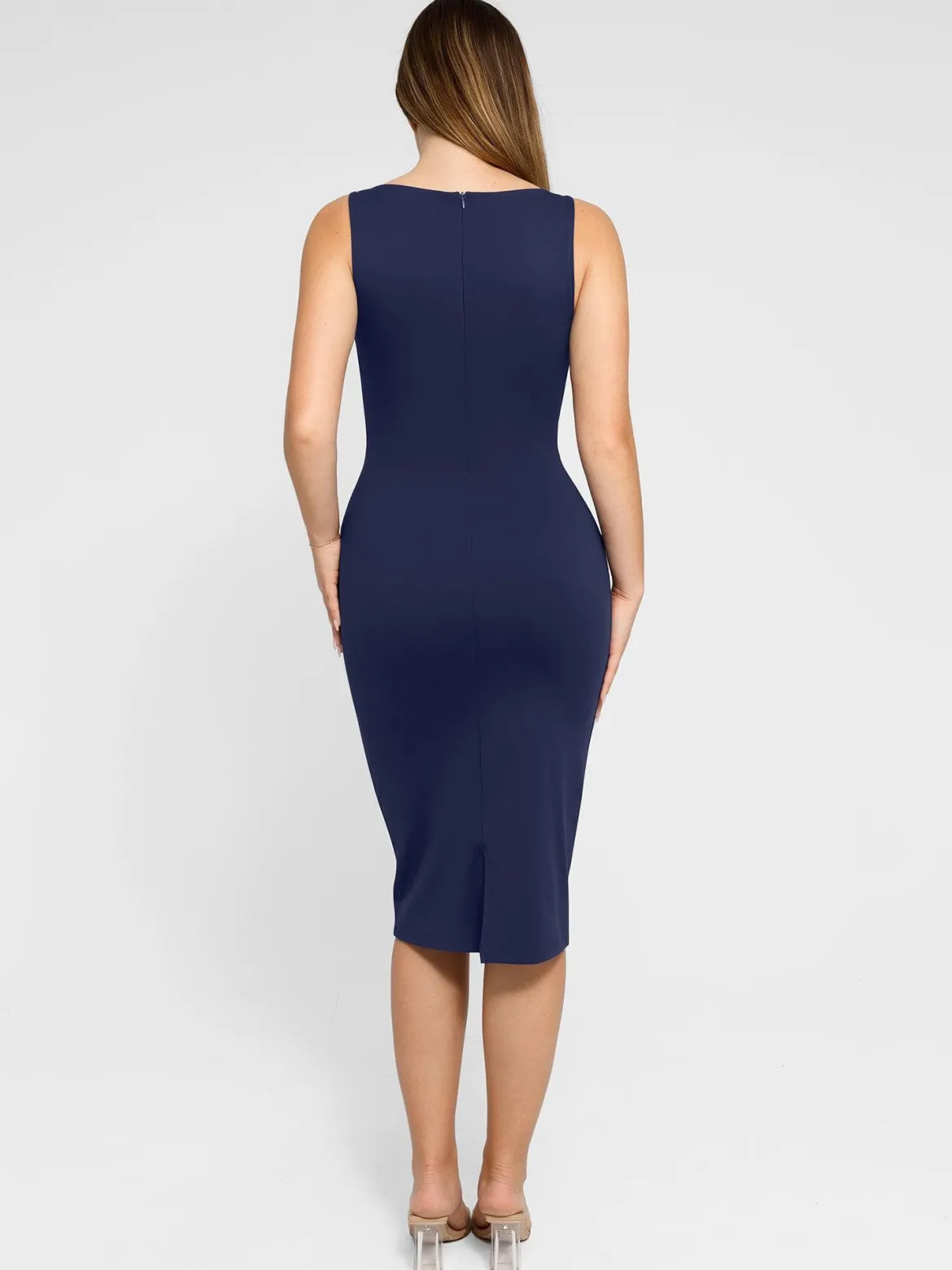 Shapewear Sleeveless Boatneck Sculpting Midi Work Dress