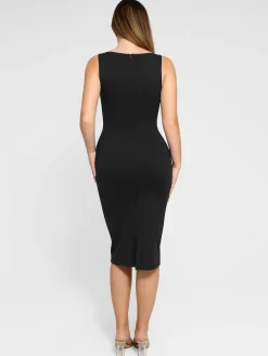 Shapewear Sleeveless Boatneck Sculpting Midi Work Dress