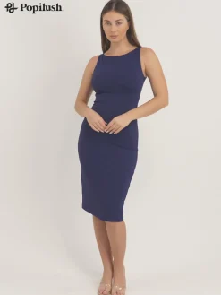 Shapewear Sleeveless Boatneck Sculpting Midi Work Dress