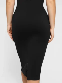 Shapewear Sleeveless Boatneck Sculpting Midi Work Dress