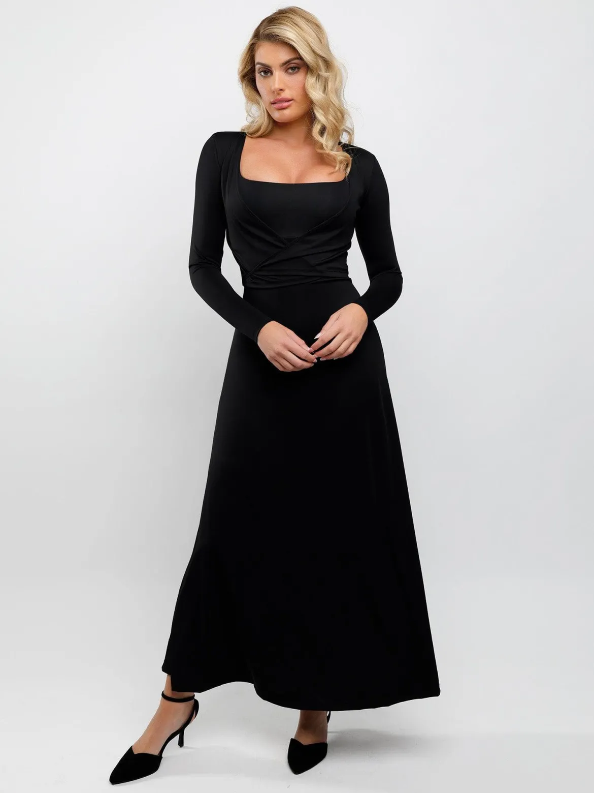 Shapewear Sleeveless Square Neck Houglass A-Line Maxi Dress