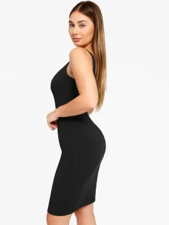 Shapewear Sleeveless Square Neck Sculpting Midi Work Dress