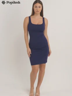Shapewear Sleeveless Square Neck Sculpting Midi Work Dress