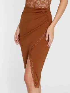 Shapewear Slimming Lace Trim Midi Wrap Skirt