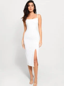 Shapewear Slimming Midi Dress and Sheer Mesh Overlay Set