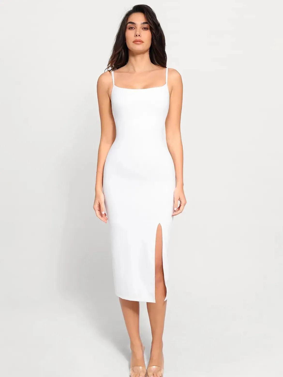 Shapewear Slimming Midi Dress and Sheer Mesh Overlay Set