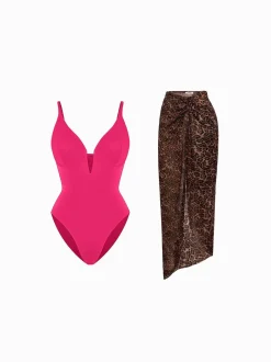 Shapewear Slimming One-Piece Swimsuit Mesh Coverup Set