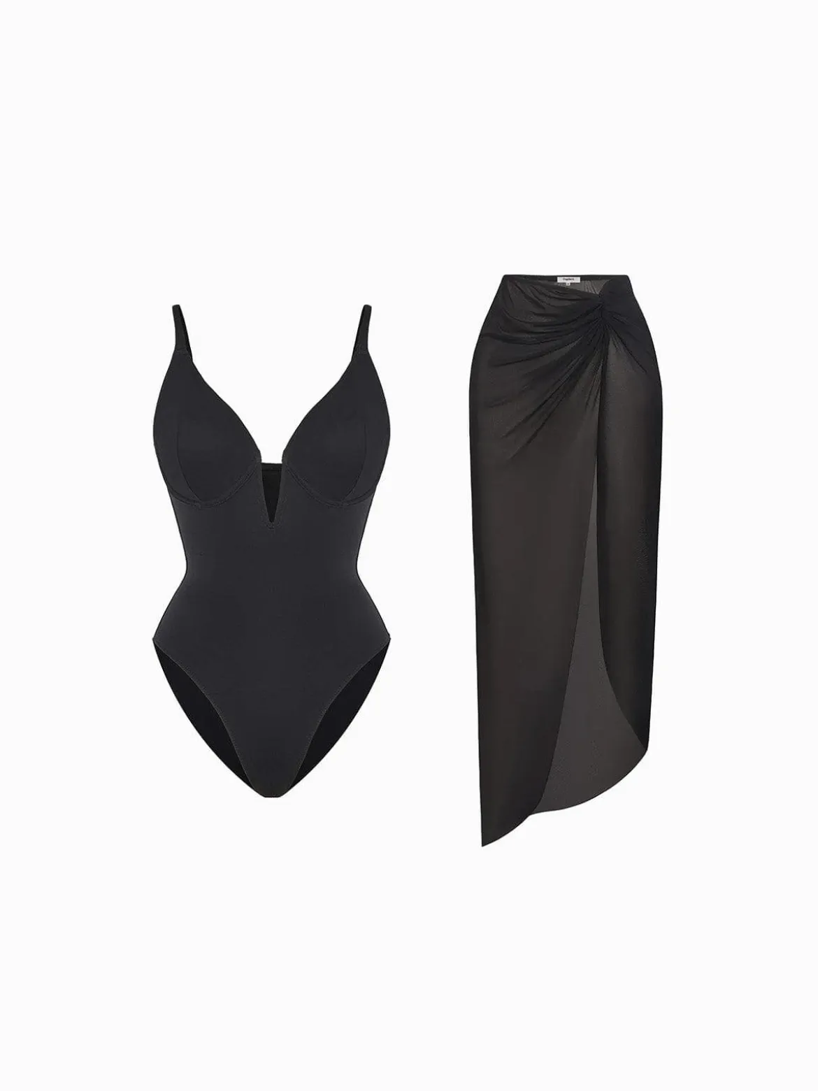 Shapewear Slimming One-Piece Swimsuit Mesh Coverup Set